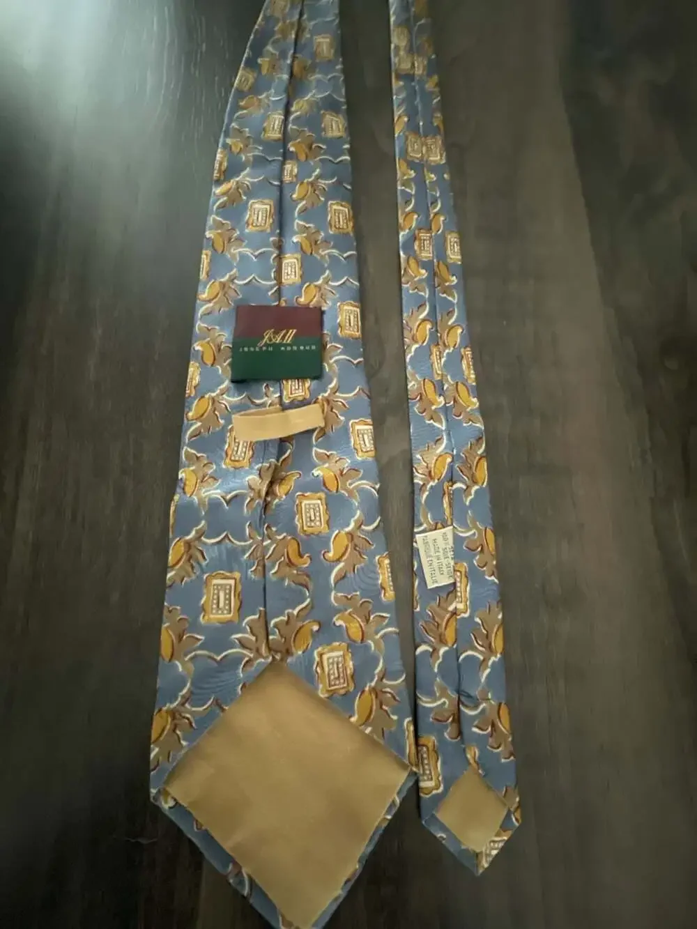 Joseph Abboud Blue and Gold Medallion Pattern Silk Necktie